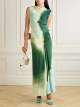 Exquisite Tie-dye Print Pleated Stretch Maxi Dress