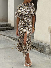 Elegant Satin Floral Print Slit Midi Dress