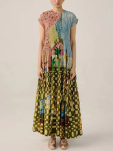 Retro Pleated Print Maxi Dress