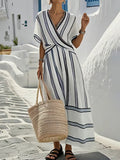 Casual Holiday V-neck Striped Print Maxi Dress