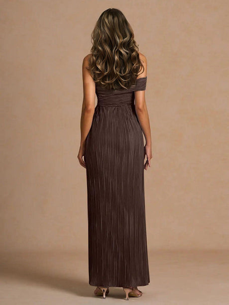 Aurohaya Elegant Off-The-Shoulder Pleated Slit Maxi Dress