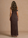 Elegant Off-The-Shoulder Pleated Slit Maxi Dress