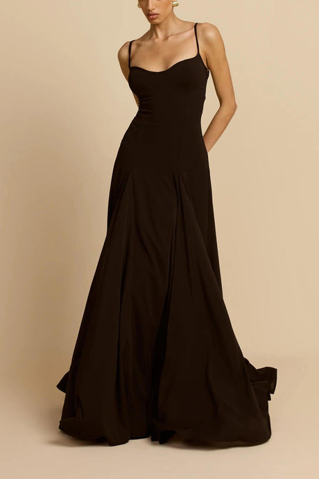 Aurohaya Elegance Panelled Tulle A-line Slip Maxi Dress Black