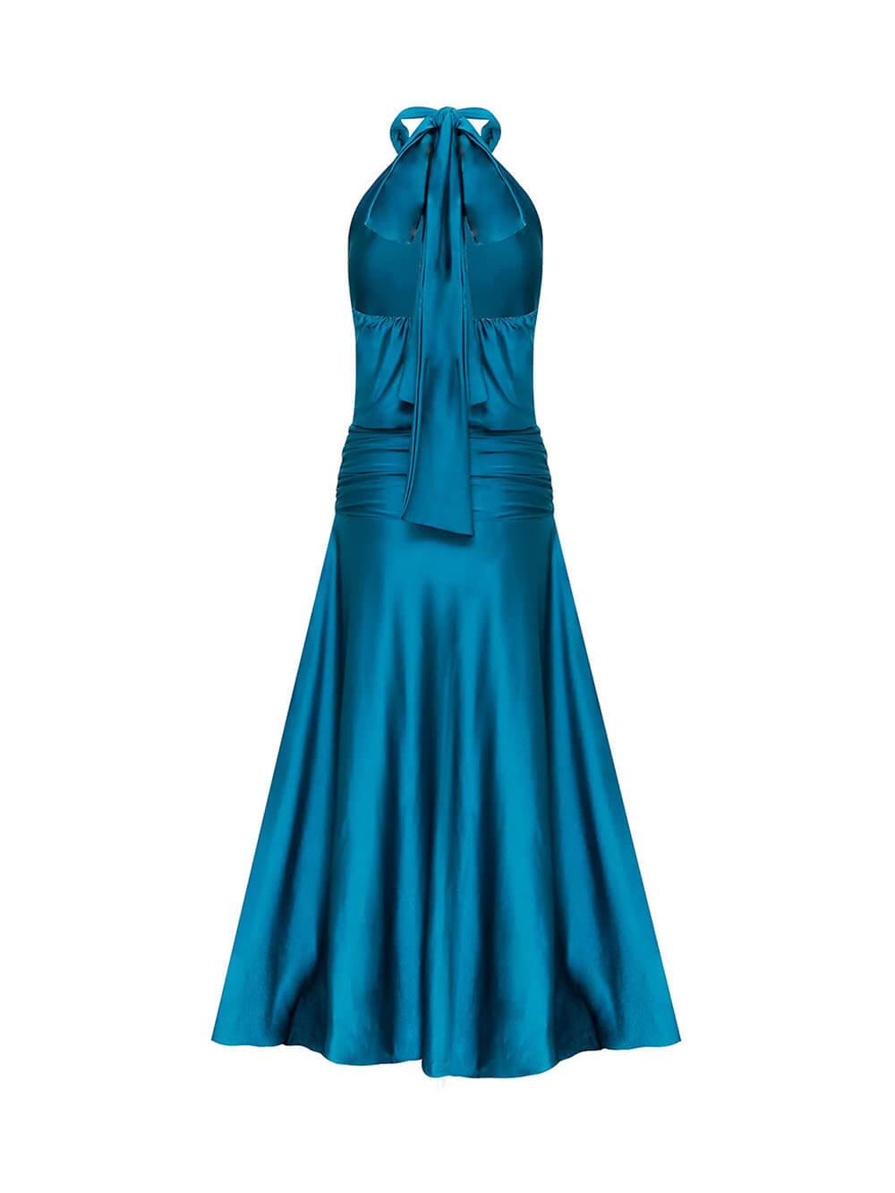 Aurohaya Elegant Backless Tie-Neck Party Maxi Dress