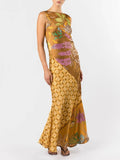 Exquisite Floral Print Satin A-Line Flared Maxi Dress