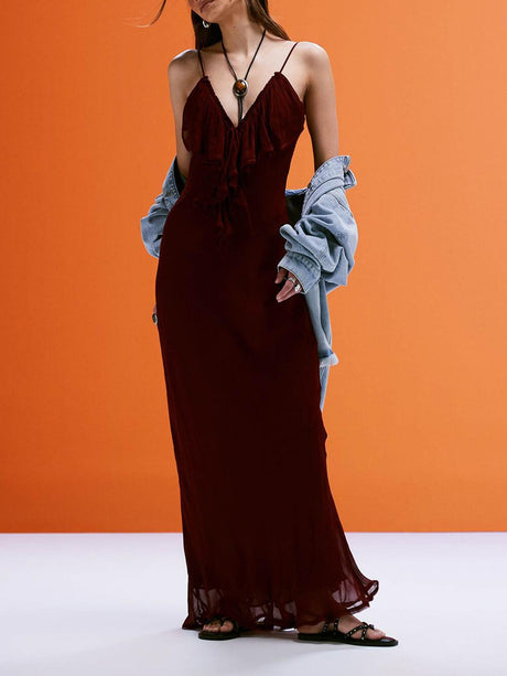 Aurohaya Exquisite Mango Ruffle Front Maxi Dress