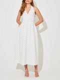 Aurohaya Classic Polka Dot Print Backless Tie Midi Dress