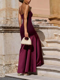 Elegant One-Shoulder Maroon Panel Mermaid Maxi Dress
