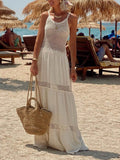 Delicate Mesh Panel Spaghetti Strap Backless Vacation Maxi Dress