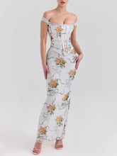Retro Print Corset Maxi Dress