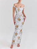 Retro Print Corset Maxi Dress