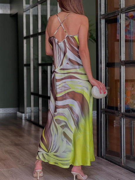 Aurohaya Delicate Tie-Dye Print Strappy Backless Maxi Dress
