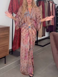 Casual Bohemian Kimono-Inspired Tie-Dye Waisted Maxi Dress