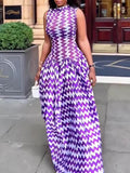 Unique Purple Zigzag Print Stretch Maxi Dress
