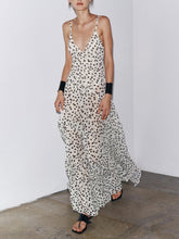 Elegant Polka Dot Print V-Neck Spaghetti Strap Flounce Hem Maxi Dress
