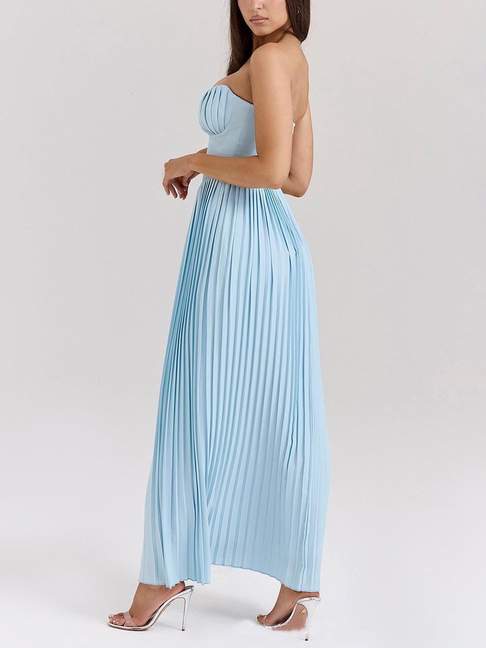 Aurohaya Elegant Pleated Strapless Maxi Dress