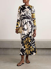 Unique Satin Swing Print Twill Midi Dress