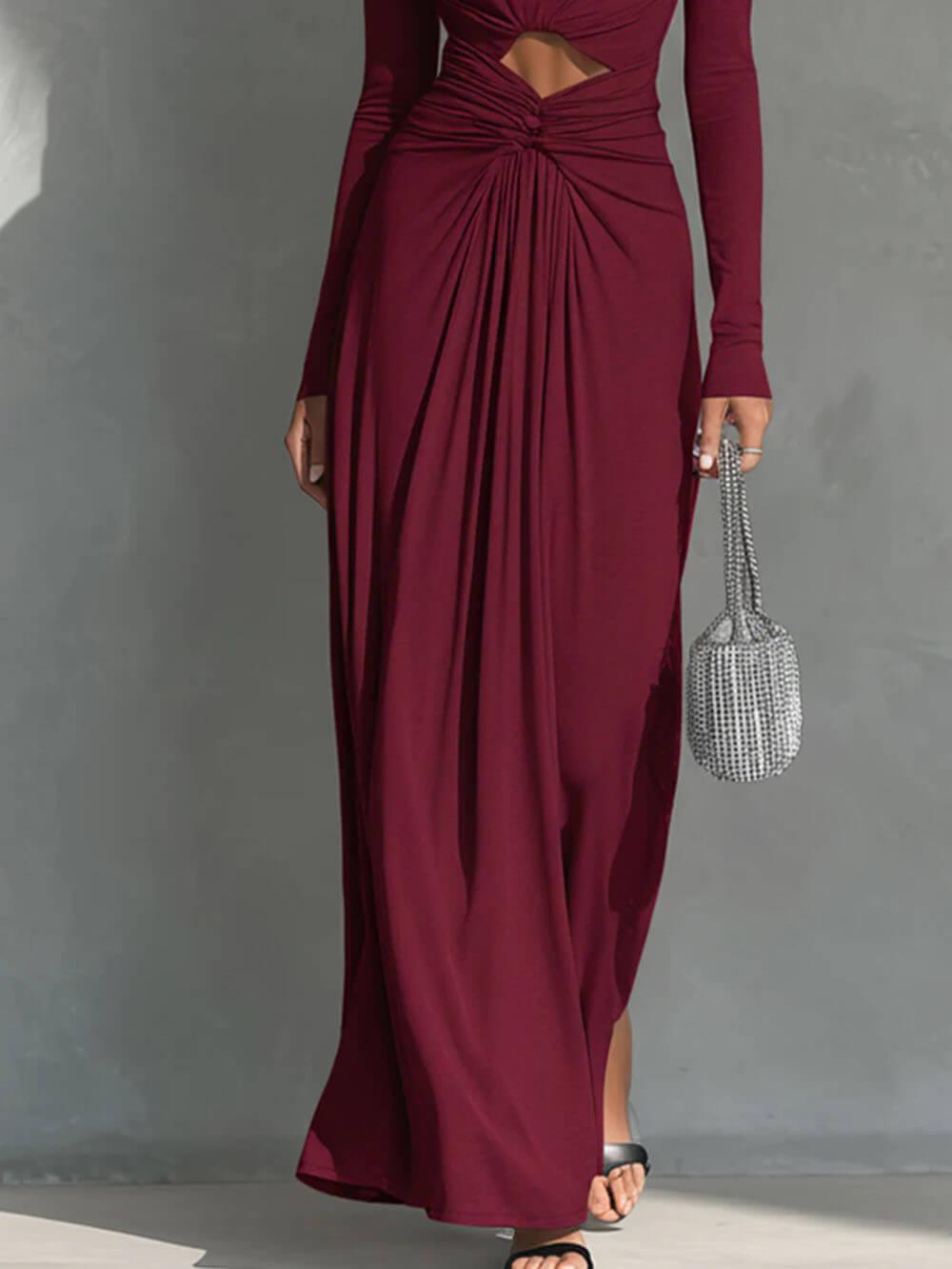 Aurohaya Exquisite One-Shoulder Cutout Pleated Maxi Dress