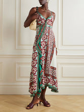 Classic Turn Around Wrap-Effect Printed Satin Midi Dress