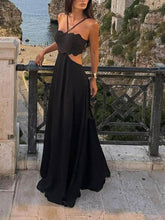 Delicate Cutout Ruffle Backless Spaghetti Strap Party Maxi Dress