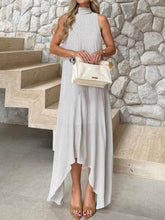 Retro Polka Dot Asymmetric High-Neck Maxi Dress