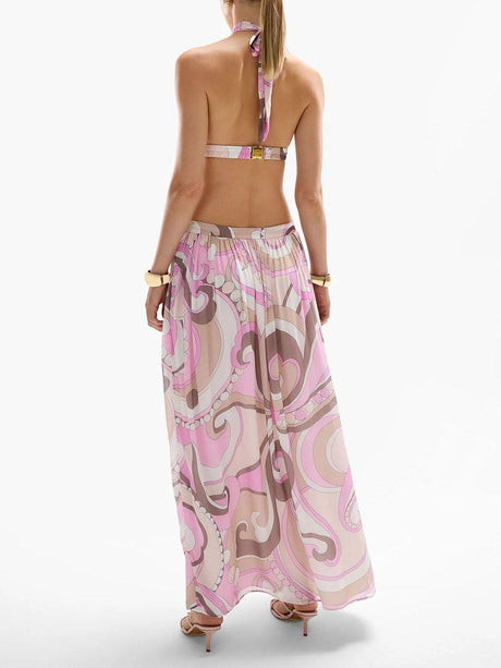 Aurohaya Exquisite Abstract Print Halter Neck Cutout Maxi Dress