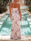 Unique Swirl Print Round Neck Slip Maxi Dress