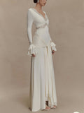 Sexy Lace Panel Trumpet Sleeve Maxi Dress