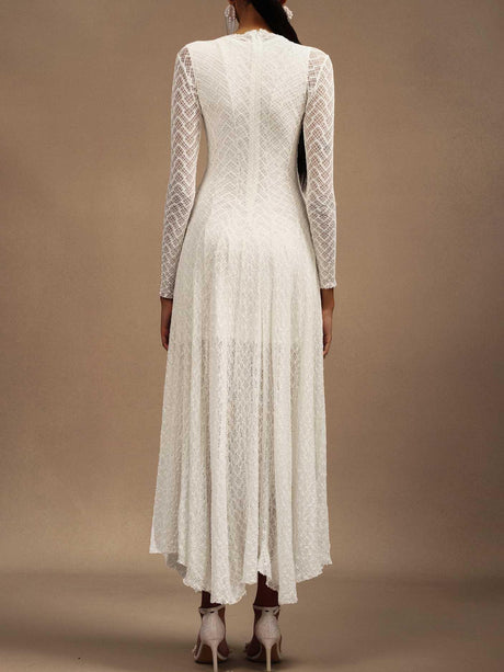 Aurohaya Elegant Lace Round Neck A-Line Maxi Dress