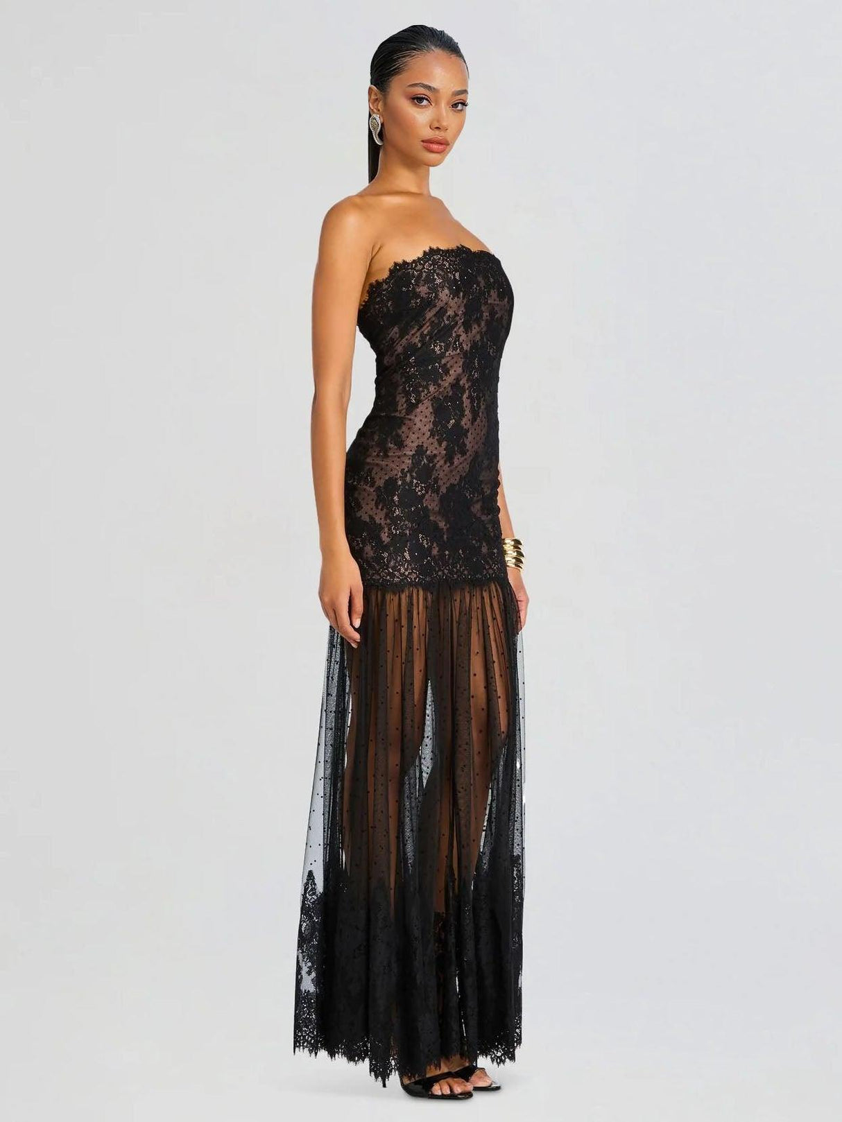 Aurohaya Sexy Strapless Lace Maxi Dress