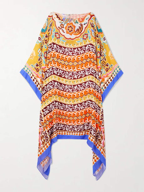 Aurohaya Unique Asymmetric Printed Satin Midi Dress