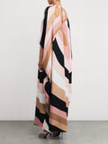 Exquisite Satin Irregular Stripe Print Maxi Dress