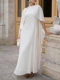 Elegant Pleated Flowing Cape Maxi Dress