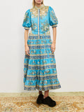 Unique Floral Print Puff Sleeve Tiered Shirt Maxi Dress