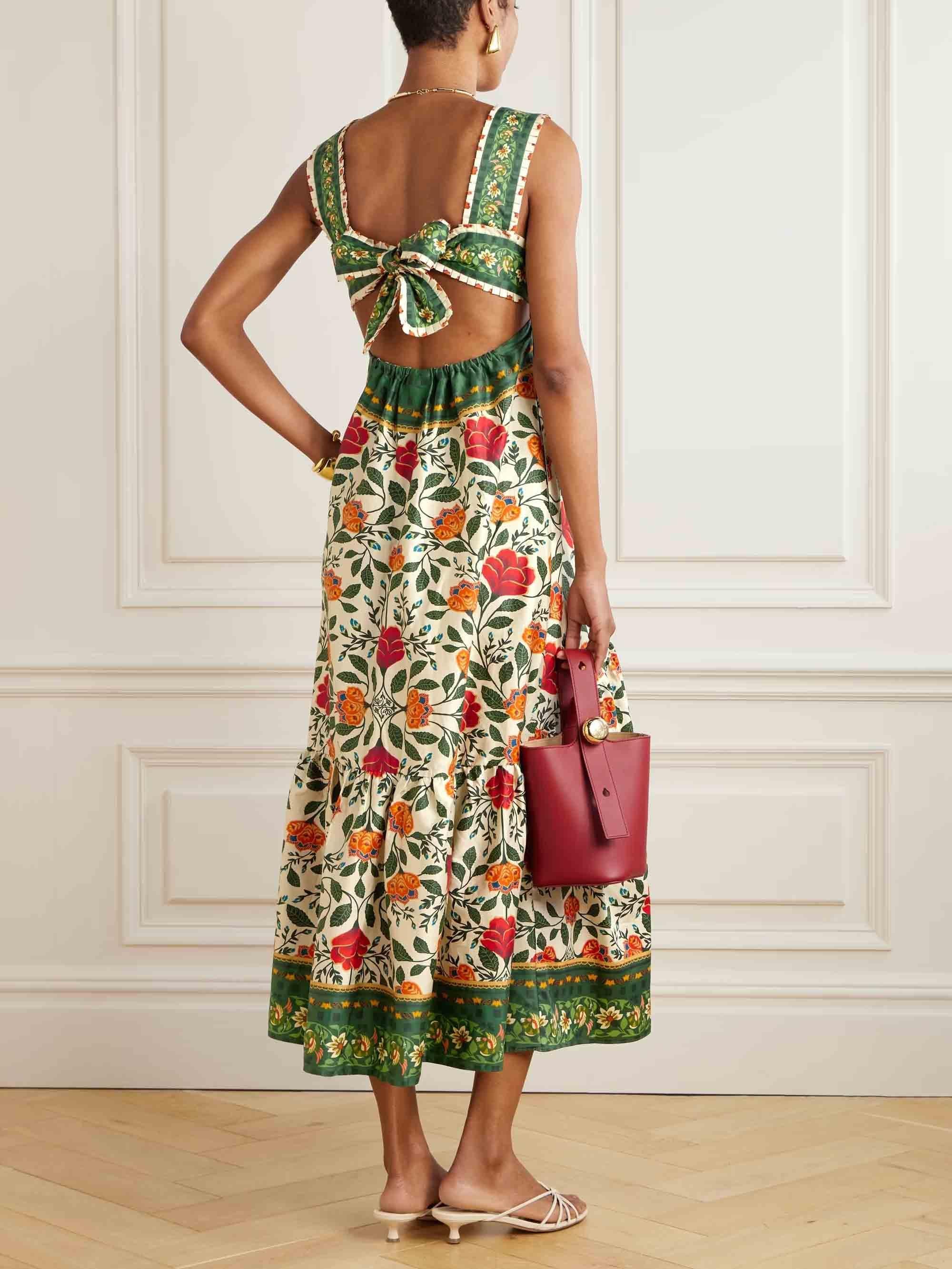 Aurohaya Summer Floral Print Square Neck Maxi Dress