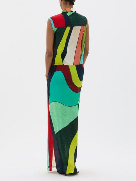 Aurohaya Unique Painted Irregular Stripes Sleeveless Maxi Dress
