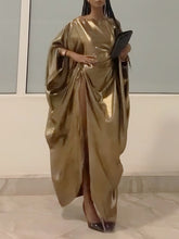 Elegant Metal Drawstring Bat Sleeve Robe Dress