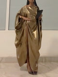Elegant Metal Drawstring Bat Sleeve Robe Dress