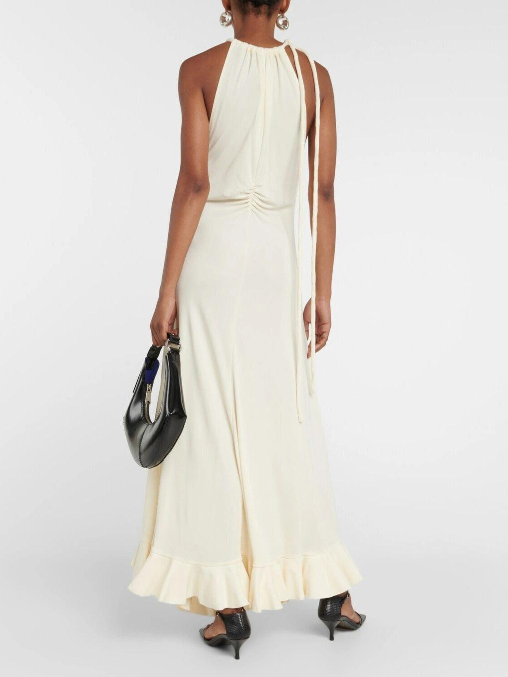 Aurohaya Elegant Halter Neck Drawstring Maxi Dress