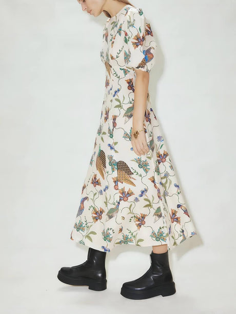Aurohaya Effortless Artistic Bird Print Bodycon Dress