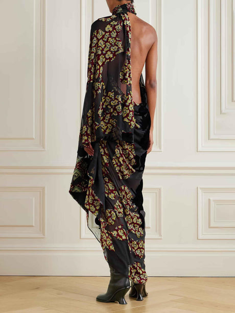 Aurohaya Elegant Halterneck Pleated Print Maxi Dress
