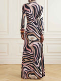 Unique Geometric Abstract Print Long-sleeved Maxi Dress