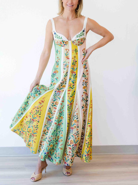 Aurohaya Casual Patchwork Floral Print A-line Maxi Dress
