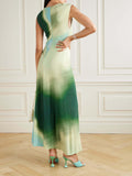 Aurohaya Exquisite Tie-dye Print Pleated Stretch Maxi Dress