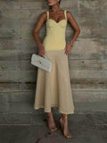 Elegantly Structured Bustier Mesh A-Line Maxi Dress