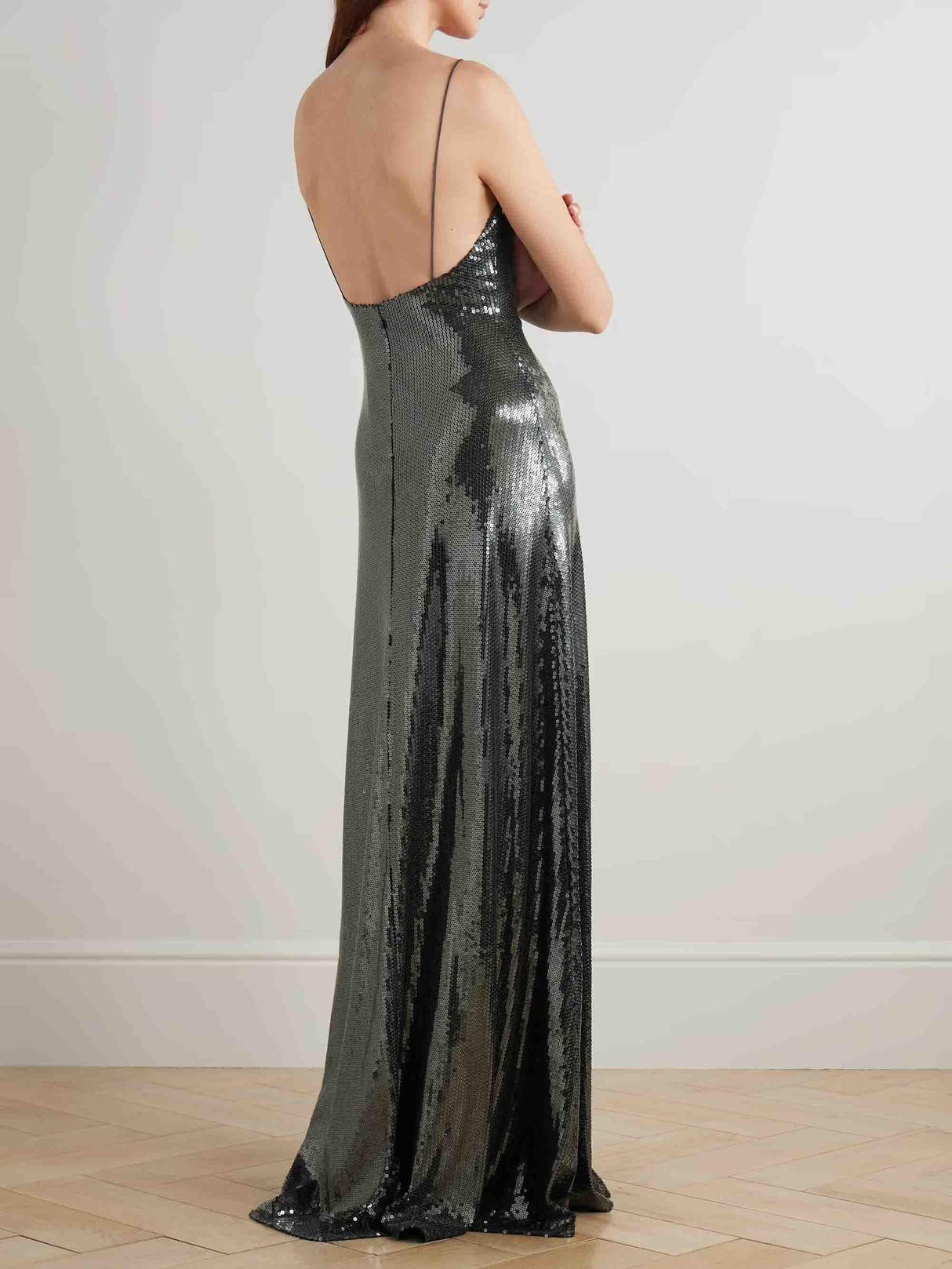 Aurohaya Elegant Sequined Mesh Gown Maxi Dress