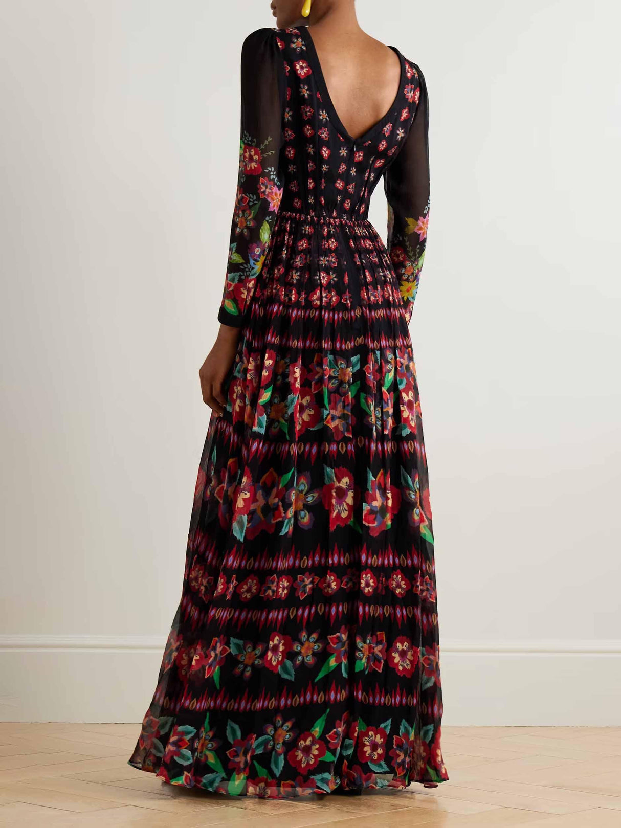 Aurohaya Exquisite Floral Print Pleated Maxi Dress