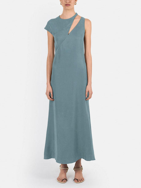 Aurohaya Elegant Asymmetrical Neckline Cape Cutout Maxi Dress