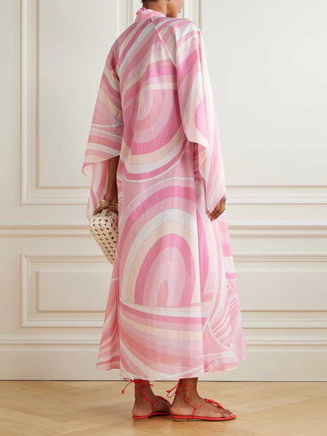 Aurohaya Exquisite Abstract Swirl Print Robe Maxi Dress