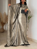 Elegant Metallic Draped Batwing Cape Maxi Dress